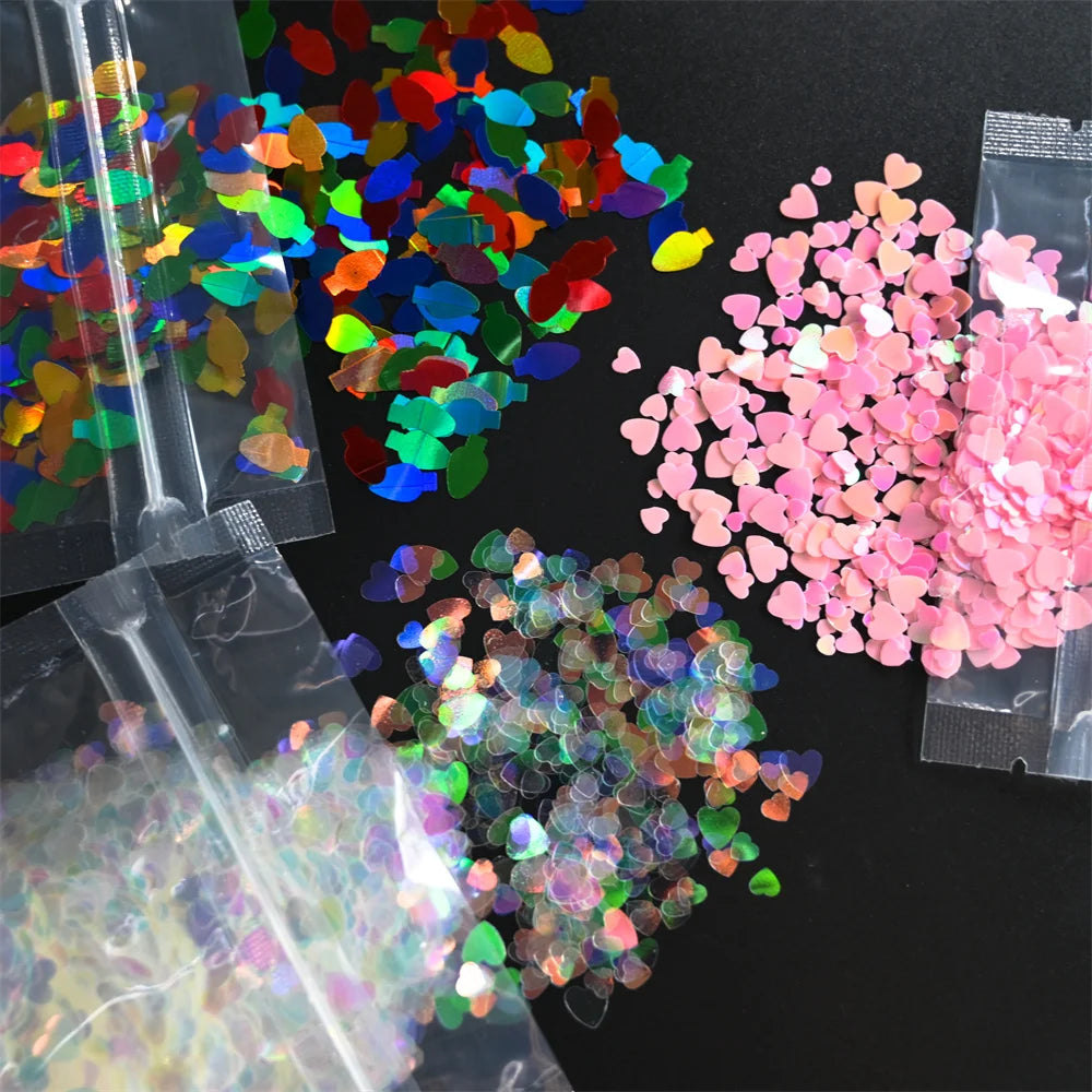 10g Pink Love Heart Nail Sequins Holographics Glitter Sequins Nail Art Decoration Mixed Size Ultrathin Flakes Manicure Sequins