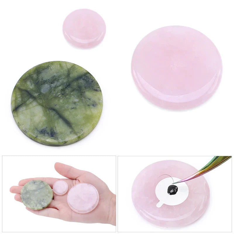 Glue Pallet Eyelashes Extensions Pink Green Jade Stone Reusable False Eye Lashes Adhesive Pallet Pad Holder Makeup Accessories