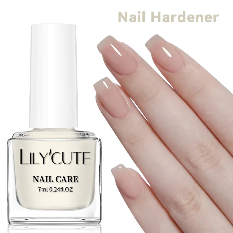 LILYCUTE 7ml Clear Nail Base Top Polish Nail Care Polish Milky White Pink Strengthener Nail Hardener Long Lasting Nail Varnish