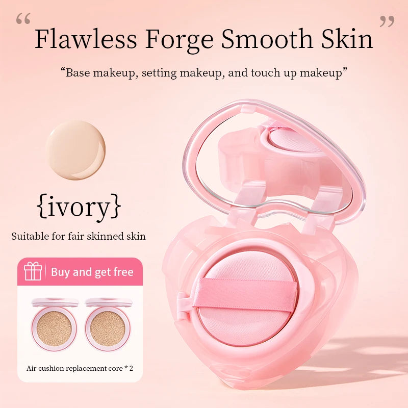 Pink Heart Concealer Air Cushion Long-lasting Delicate Moisturizing Translucent Foundation Cream Portable Valentine's Day Gift