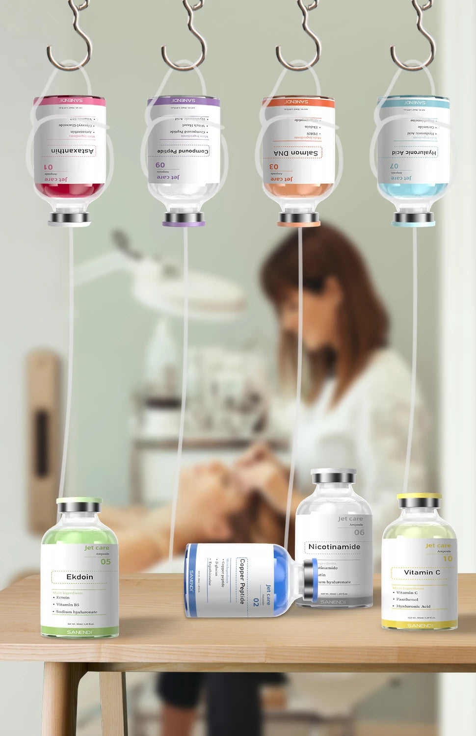 Facial Stem Cells Serum Salmon+VC+Peptide +Nicotinamide Oxygen Spray Dermapen 4 Different Booster Ampule Kit  Jet Care Peeling