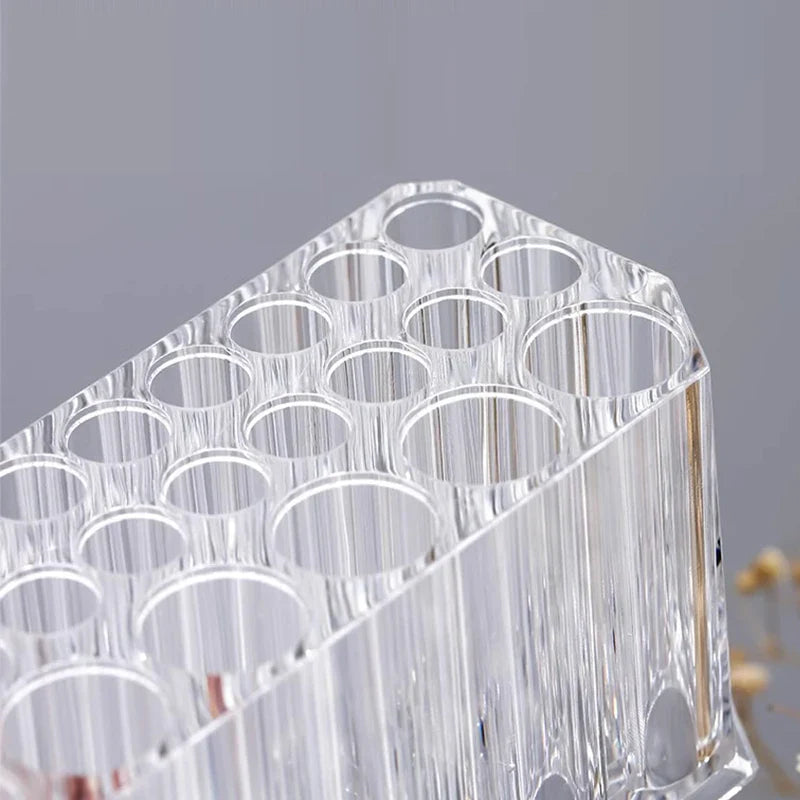 26 Holes Acrylic Makeup Brushes Holder Desktop Lipstick Organizer Eyeliner Cosmetics Pen Storage Rack Transparent Showing Shelf