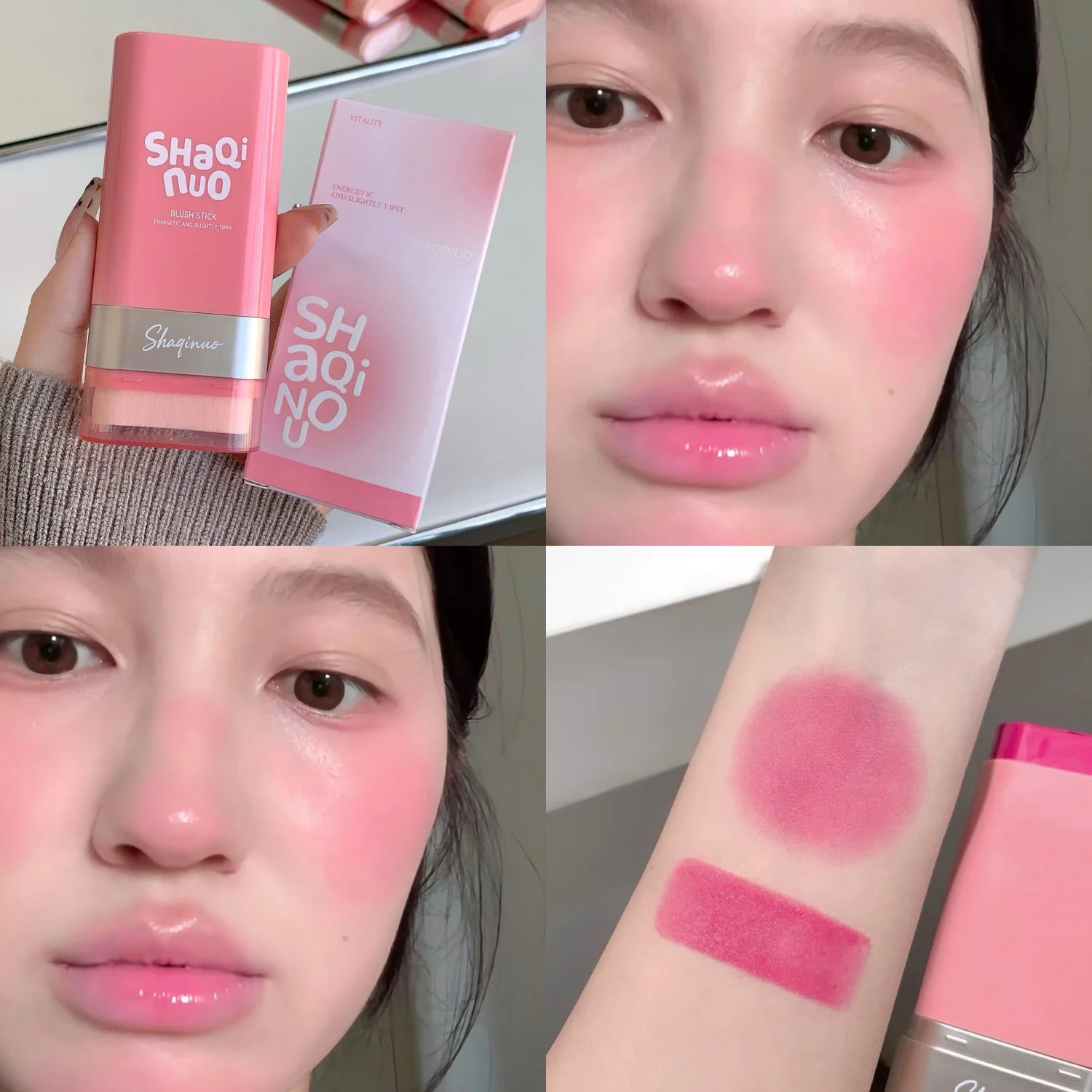 Strawberry Pink Blush Stick Smooth Cheek Tint Korean Make Up Matte Nude Apricot Blusher Cream Brighten Face Rouge Contour Makeup