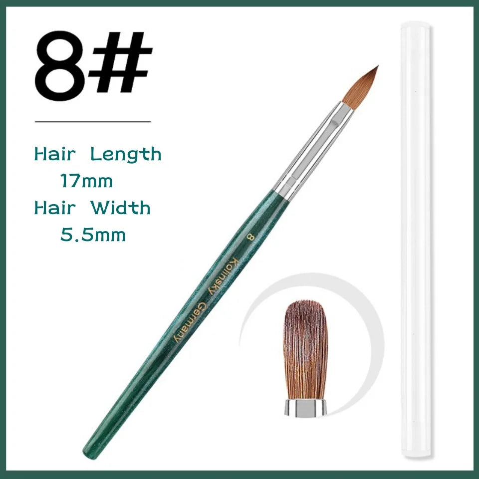 100% Kolinsky Acrylic Nail Brush Nail Art Brushes with Green Plastic Handle Acrylic Nail Tools