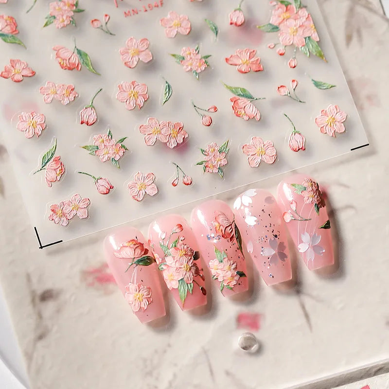 1pcs 5D Glitter Jasmine Flower Nail Stickers Kawaii Embossed Flower Self-Adhesive Nail Art Decorations Decal Manicure Tools DIY