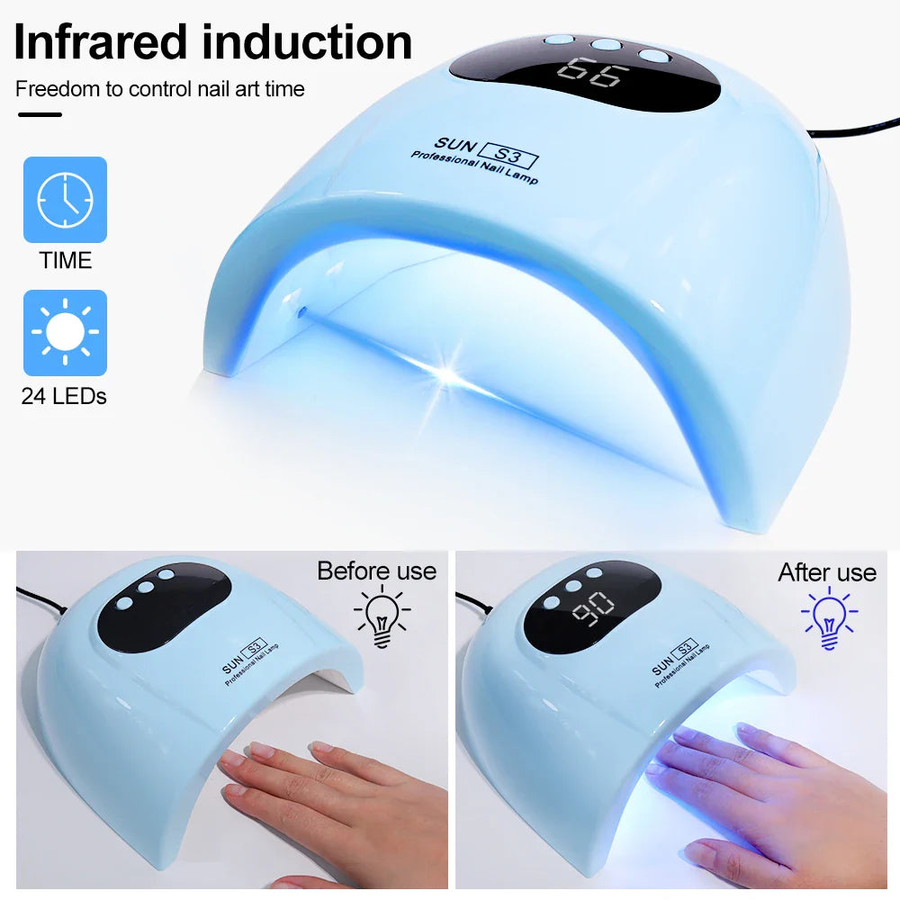 UV LED Nail Lamp Professional Gel Polishing Nail Light 24 LED Nail Art Quick Dryer for Nail Gel Curing Nail Salon Tool