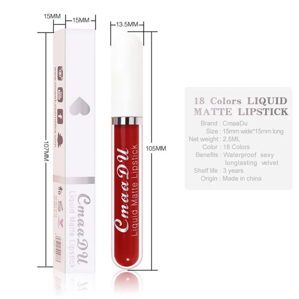 Long-Lasting Velvet Matte Lip Gloss – Liquid Lipstick, Red Lip Makeup for Women, Waterproof, Moisturizing Lip Gloss