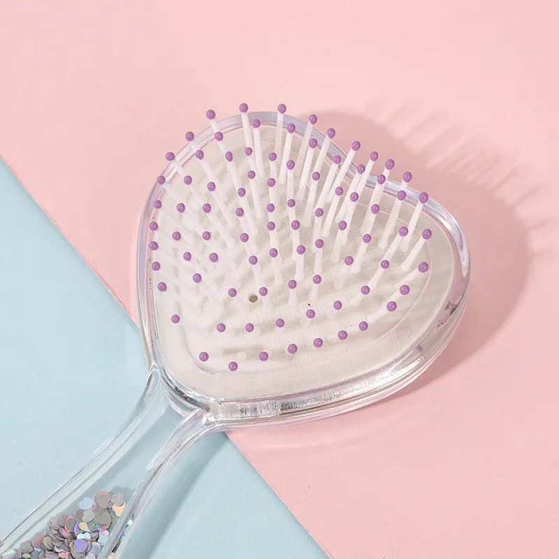 Heart-Shaped Air Cushion Hair Brush - Sparkling Scalp Massager with Cushion Bristles for Gentle Detangling, Cute Glitter Design