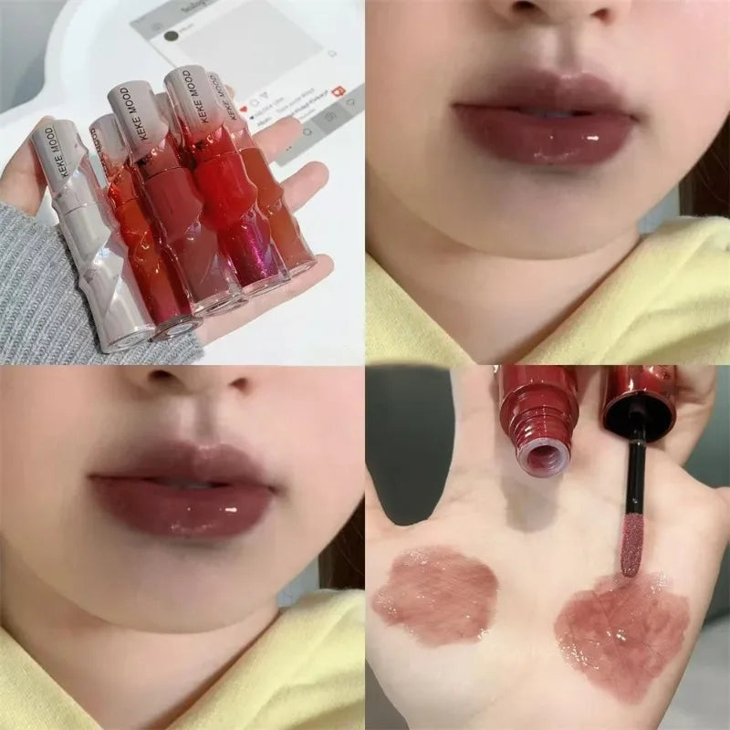 Crystal Nude Gray Lip Gloss Hydrating Mirror Korean Lip Glaze Sheer Nude Glitter Lip Tint Watery Shine Plumping Lipgloss Makeup