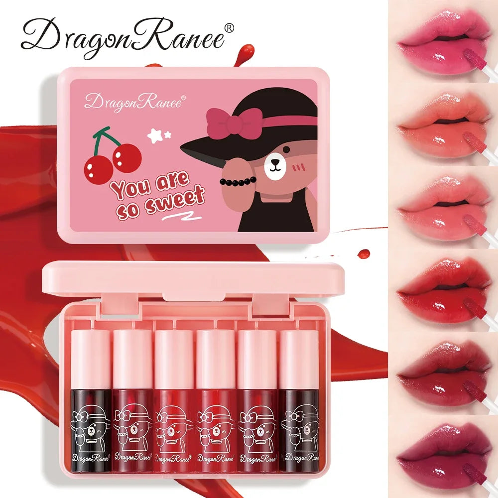 Glossy Lip Stain Water Based Moisturizing Brighten Long Lasting Non Fade Mirror Glaze 6pcs Mini Liquid Lipstick Makeup Kit