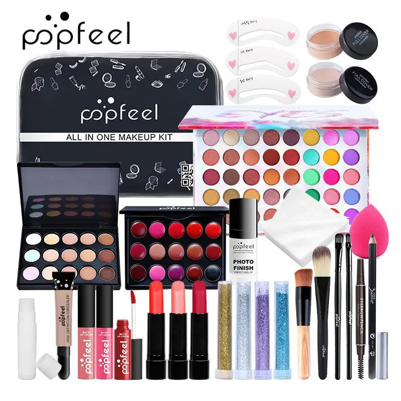 POPFEEL All-in-One Makeup Kit Gift Set with Eyeshadow Palette Foundation Lip Gloss Blush Brushes Eyeliner and More Beauty Gifts