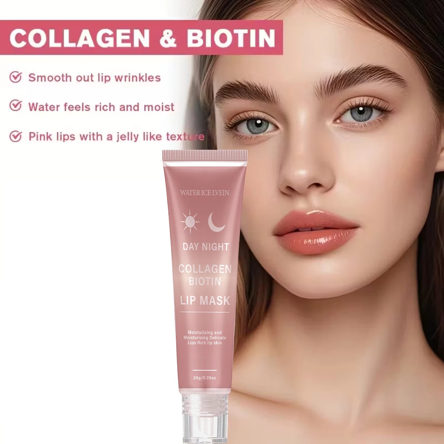 Collagen Biotin Lip Mask 20g with Peptides & Aloe - Moisturizing Nourishing Lip Care, Peel Off Mask