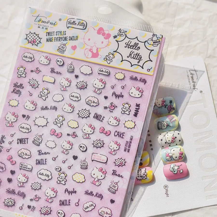 1PCS New Color Laser Hello Kitty Cartoon 5D Nail Stickers Sanrio Cinnamoroll Pochacco Nail Art Supplies DIY Nail Art Stickers