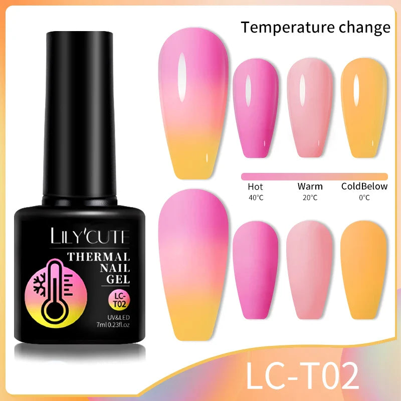 LILYCUTE Thermal Nail Gel Polish 3 Layers Temperature Shiny Color Changing Series Semi Permanent  Soak Off UV Nail Gels Polish