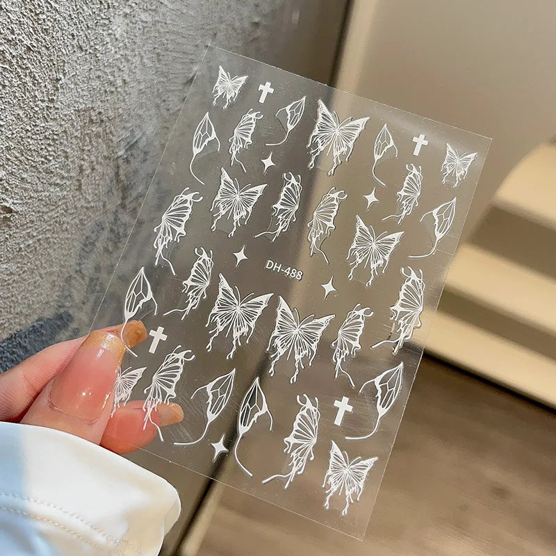 Pink Purple Aurora Shell Butterfly Nail Stickers Shiny Laser 3D Butterflies Nail Decals 8*10cm Adhesive Aurora Shell Butterfly N