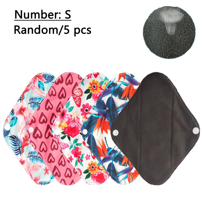 5/10pcs Reusable Menstrual Pad Female Breathable Heavy Flow Bamboo Charcoal Washable Sanitary Napkin Women Cloth Sanitary Napkin