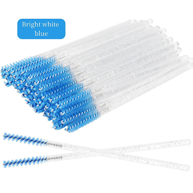 NEW 50Pcs Makeup Eyelash Brushes Disposable Crystal Eyebrow brush Diamond Handle Mascara Wand Applicator Lashes Extension Tools