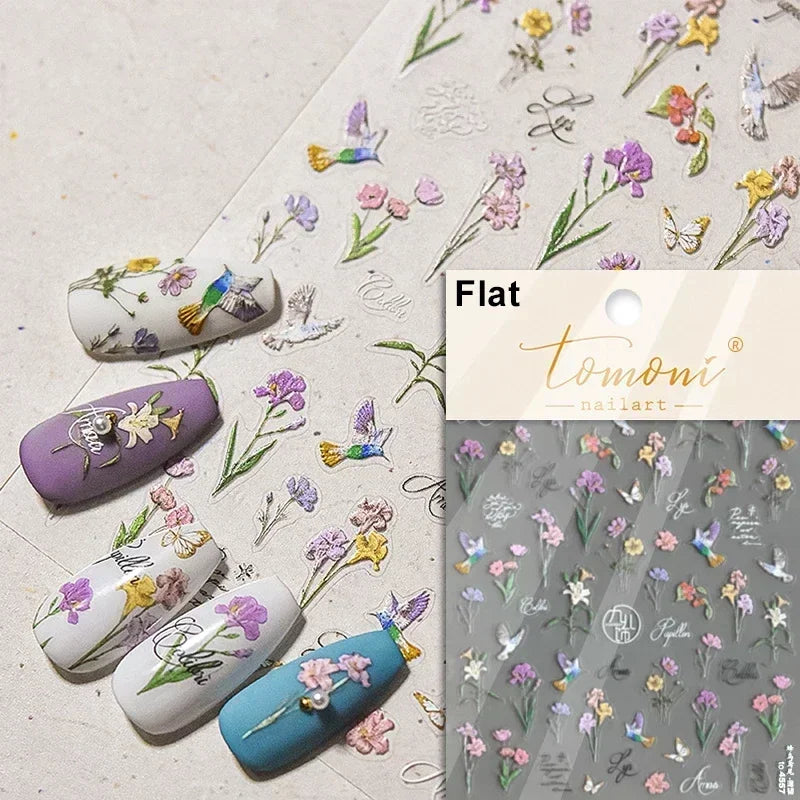 1pcs 5D Glitter Jasmine Flower Nail Stickers Kawaii Embossed Flower Self-Adhesive Nail Art Decorations Decal Manicure Tools DIY
