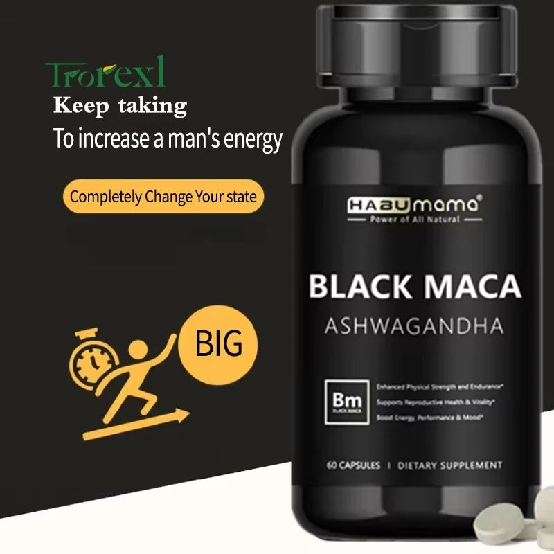 Organic Black Maca -60 Tablets 100% Pure Non-GMo Supports Reproductive Health Natural Energizer Stamina Performance Enhancer
