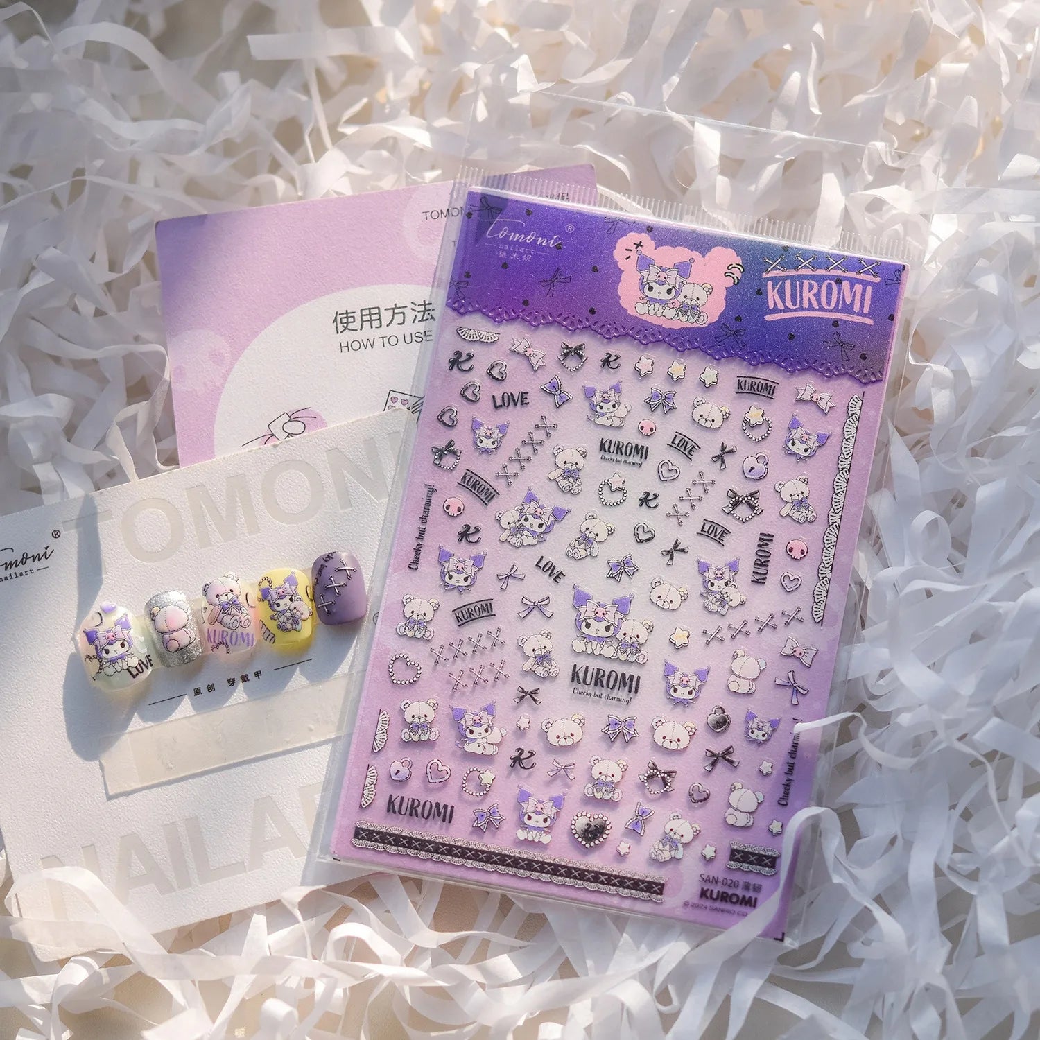 1PCS New Color Laser Hello Kitty Cartoon 5D Nail Stickers Sanrio Cinnamoroll Pochacco Nail Art Supplies DIY Nail Art Stickers