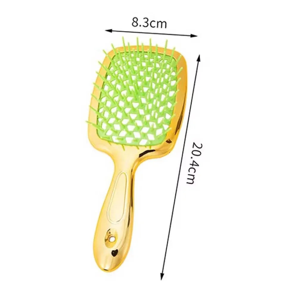 Square Shape Mesh Comb for Hair Fluffy Detangling Scalp Massage Hairbrush Wide Teeth Hollow Brush Salon Barber Gold-plated Comb