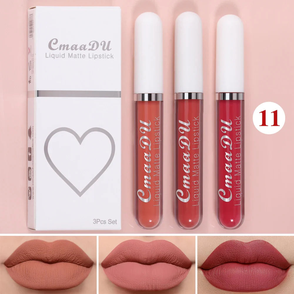 3-PCS Matte Lipstick Set – Long-Lasting, Non-Fading, Waterproof, Exquisite Gift for Daily & Holiday Use, Universal Shades
