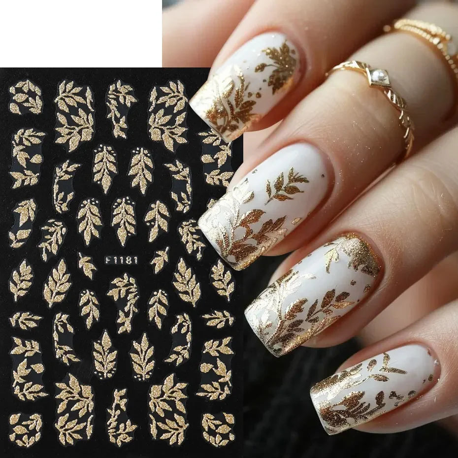 1PCS Golden Glitter Leaf Nail Art Stickers Shinny Christmas Trees Snowflake Sliders Japanese Winter Y2K Leaves Manicure Decor