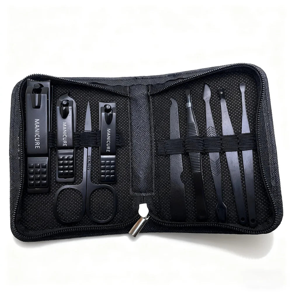 9 Pcs Set Luxury Stainless Steel Manicure and Pedicure Set Professional Nail Clipper Set with Portable Case Modern Style