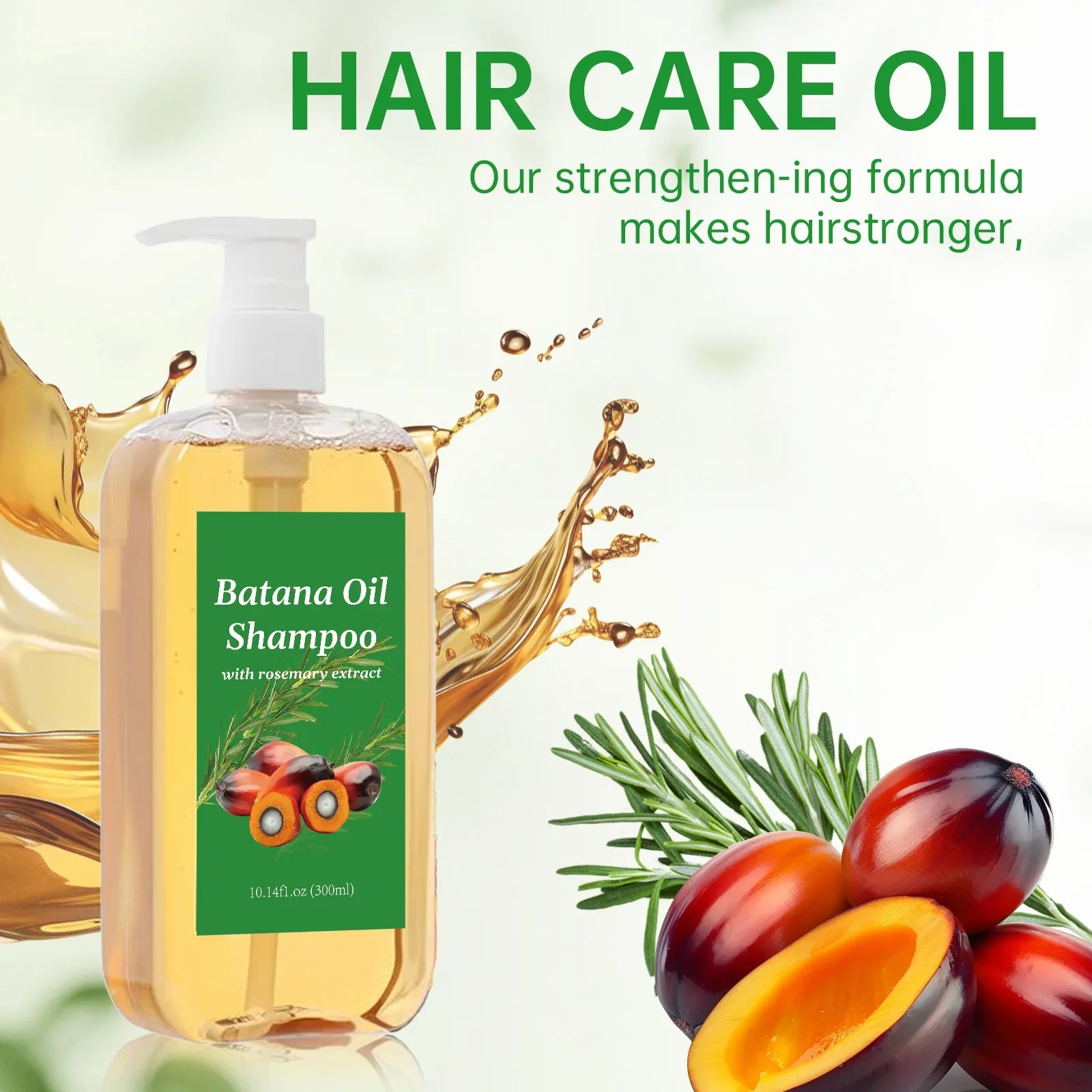 300ML Batana Oil Shampoo Nourishing Hair Strengthens Restore Damaged Split Hair Scalp Cleansing Dandruff Control Hair Shampoo