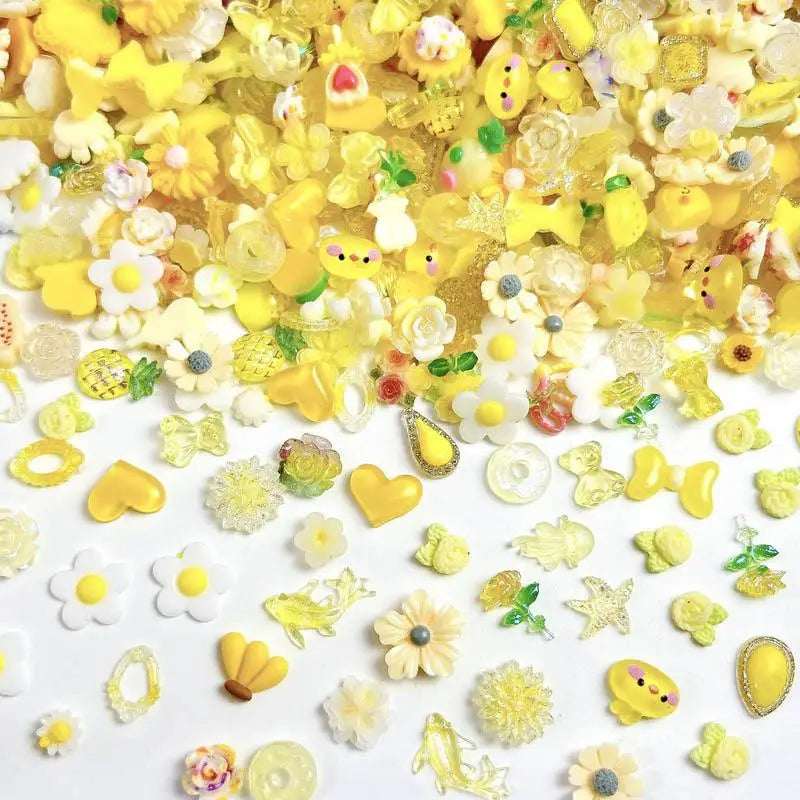 100Pcs Mixed Cute Cartoon Nail Charms 3D Resin Flower Bow Fruit Nail Art Decorations Manicure DIY Phone Case Accessories