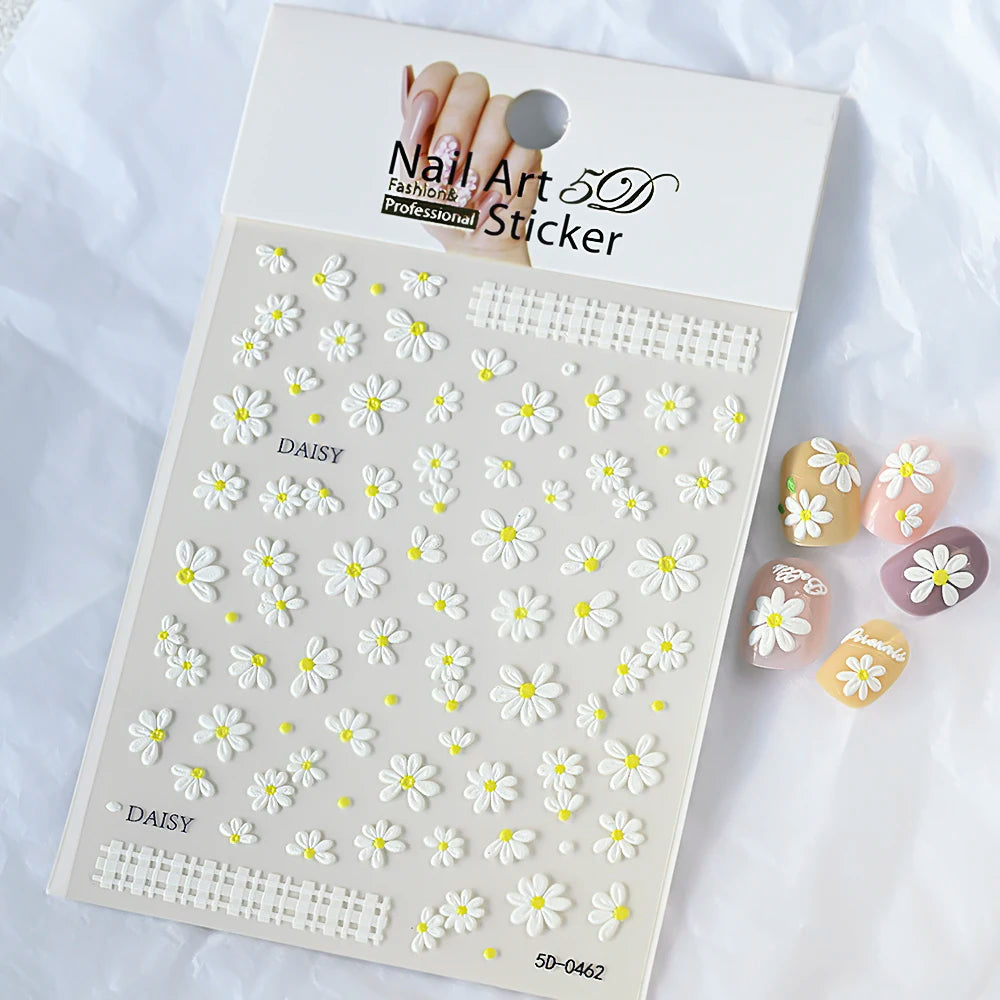 1PC 5D Macaron Flower/Fruit Nail Charms Sticker Embossed Bear/Rabbit/Letter Nails Slider Decals Summer Adhesive Manicure Decor&Y