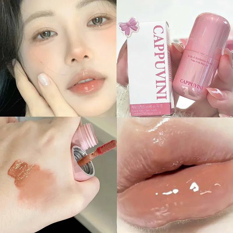 Lasting Waterproof Moisturizing Plump Lip Gloss Mirror Effect Lip Color Water Gloss Ice Clear Peach Pink Lip Glaze Korean Makeup