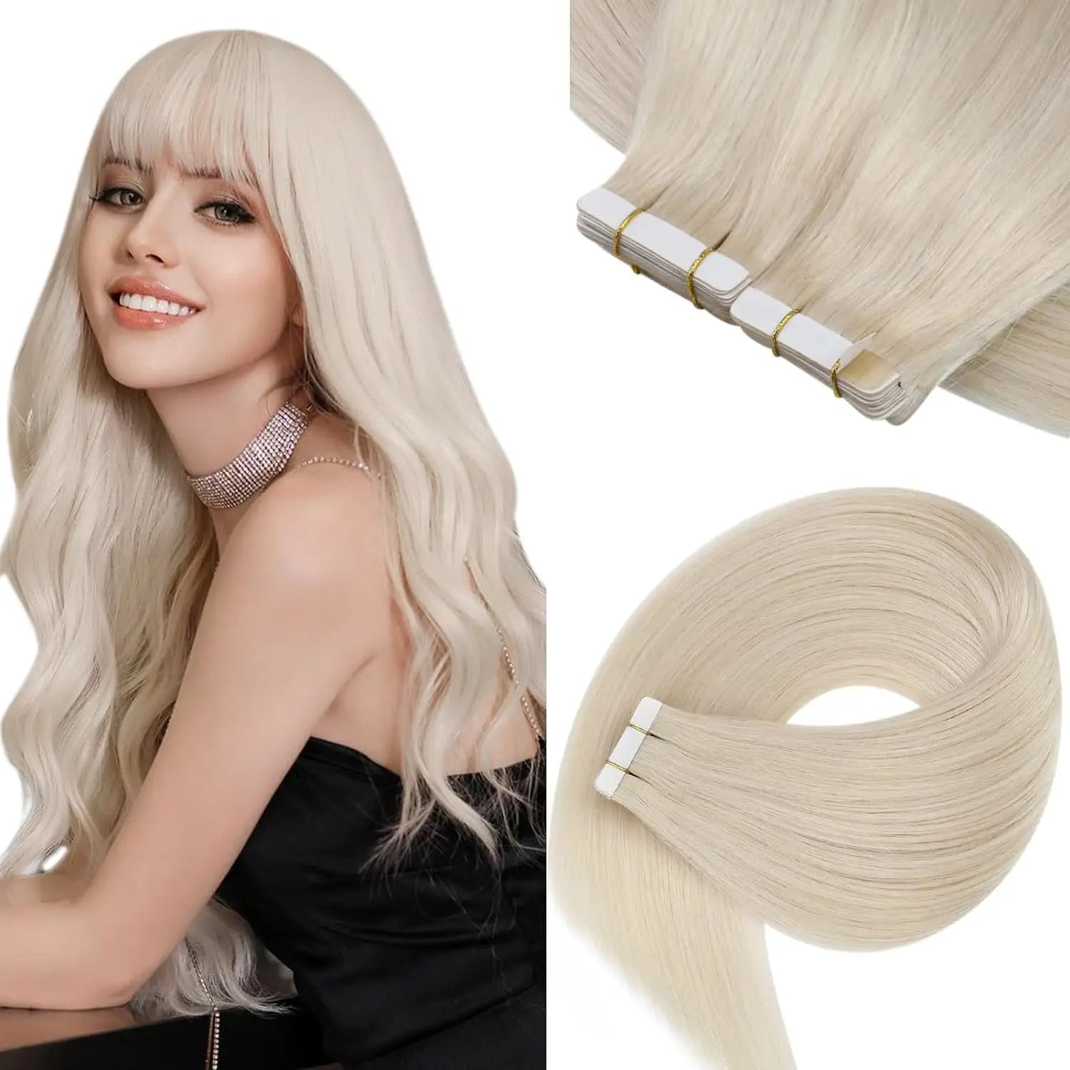 [NEW]VeSunny Tape In Hair Extensions Human Hair Real Natural Hair Balayage Color #4-14-60 Skin Weft Straight Seamless Hair