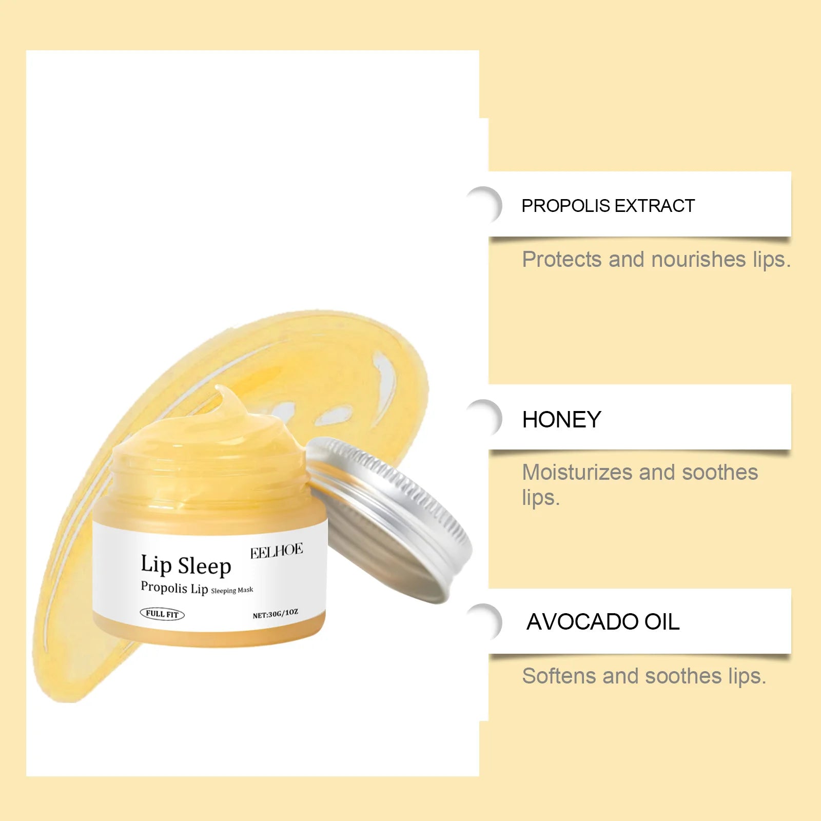 Propolis Lip Sleeping Mask Deeply Nourish Lips Enhance Lip Elasticity Prevent Chapped Lips Long-lasting Moisturizing Lip Mask