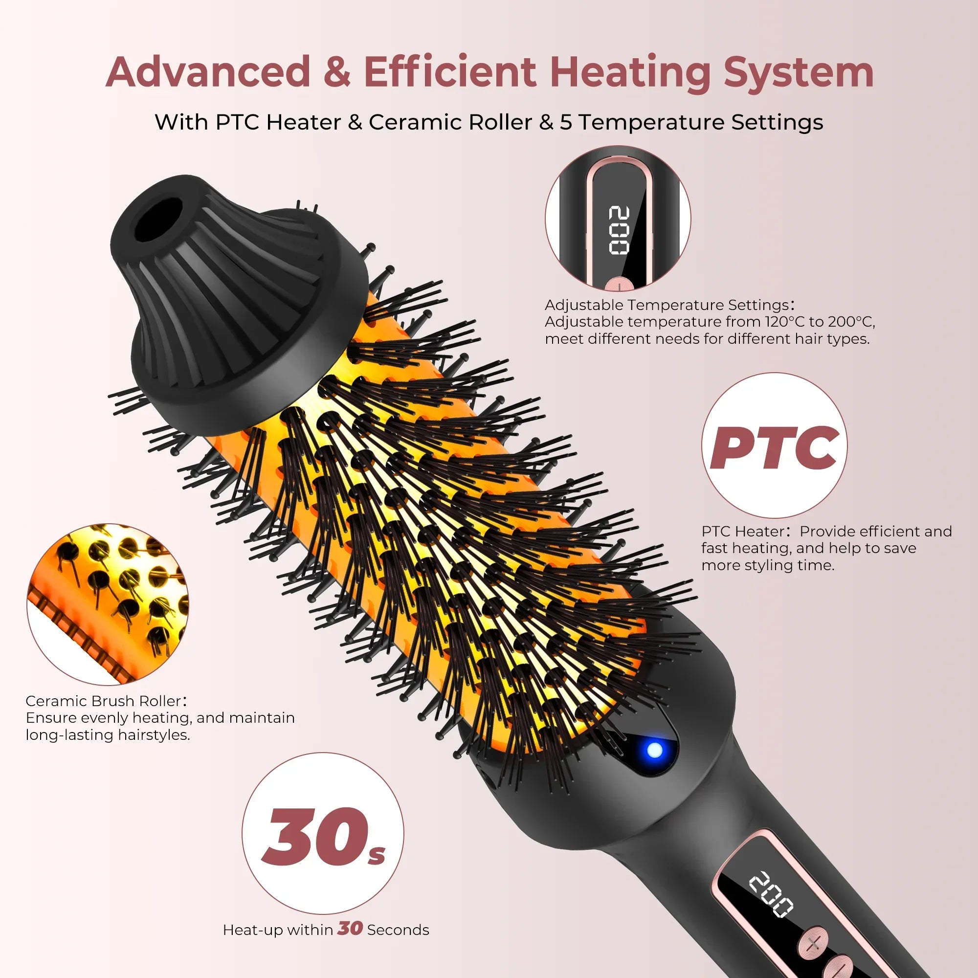 Heated Styling Brush 3-in-1 Ionic Hair Curler/Straightener with Anti-Scald Electric Curl Wand Curling Iron Hair Styling Tools