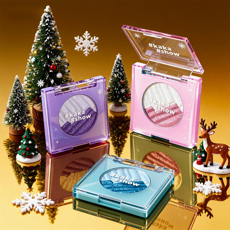 Kakashow Aurora Two-Tone Highlighter Powder, Long-Lasting, Enhances Complexion, Brightens Eye Makeup, Highlighter and Contouring All-In-One Palette, Christmas Gift