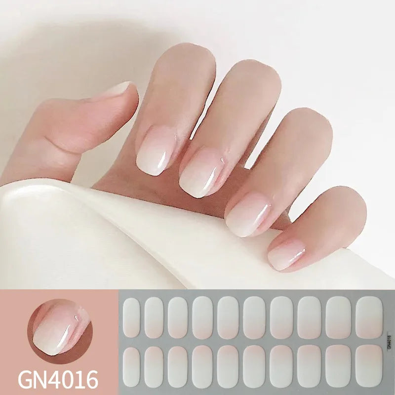 20Tips Semi-Cured Gel Nail Sticker Pure Color Uv/Led Lamp Gel Nail Polish Wraps Long-Lasting Full Cover Gel Sticker Nail Decor