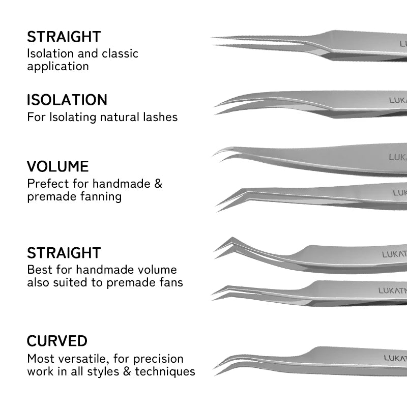 LUKATME Eyelash Tweezer Anti-Slip Fiber Tip Eyelash Extension Tools Stainless Steel Professional Precision Tweezer for Makeup