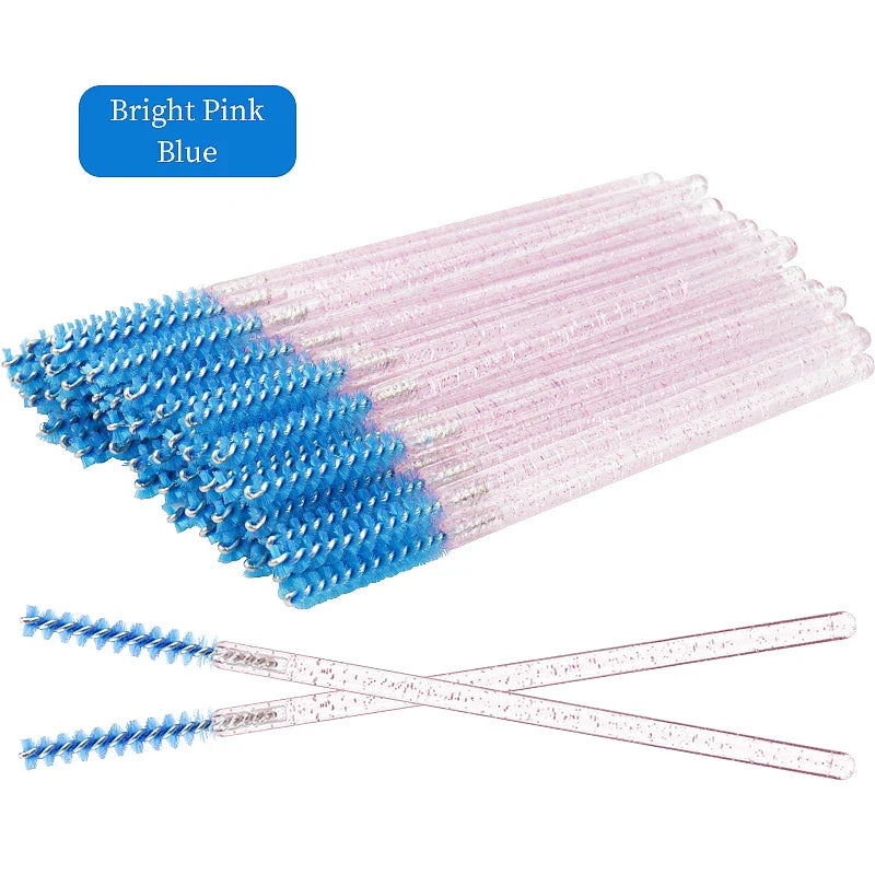 NEW 50Pcs Makeup Eyelash Brushes Disposable Crystal Eyebrow brush Diamond Handle Mascara Wand Applicator Lashes Extension Tools