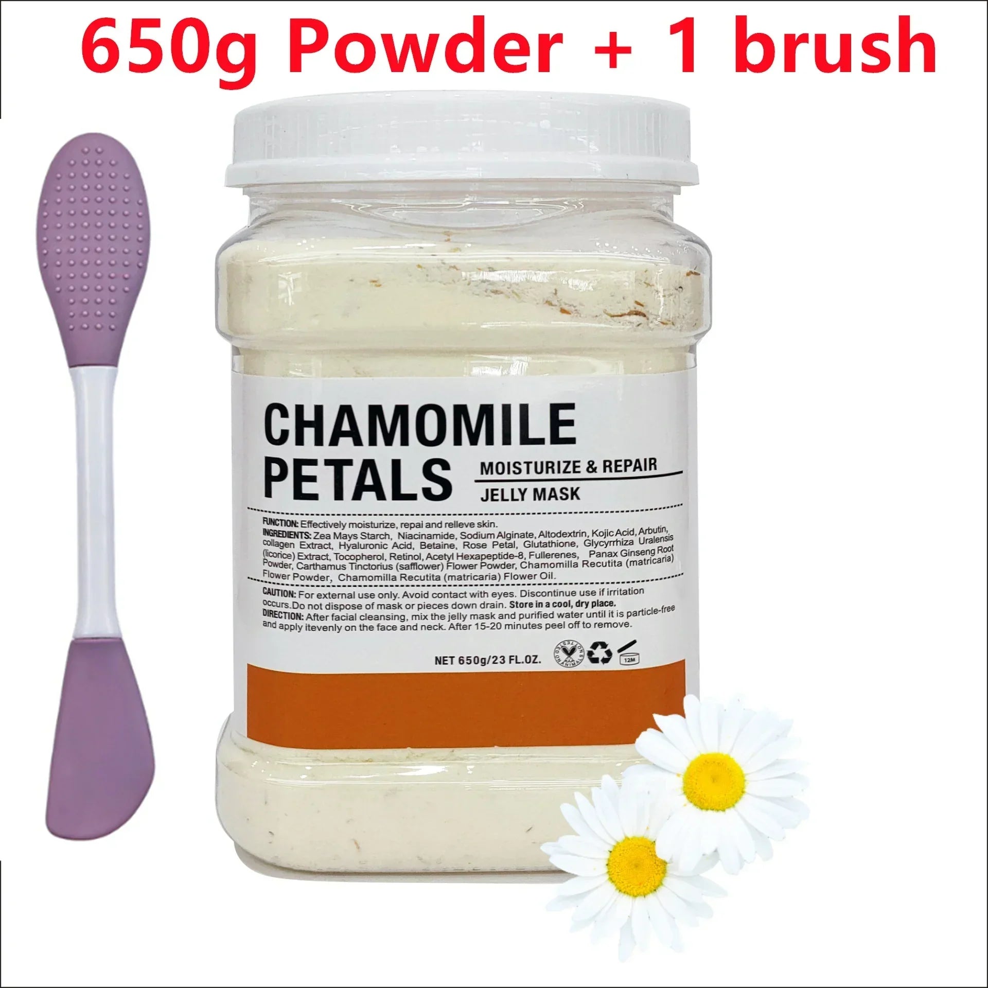 650g Chamomile Hyaluronic Acid Facial Moisturizing Mask Powder with Silicone Brush Increasing Skin Elasticity Rose Jelly Mask