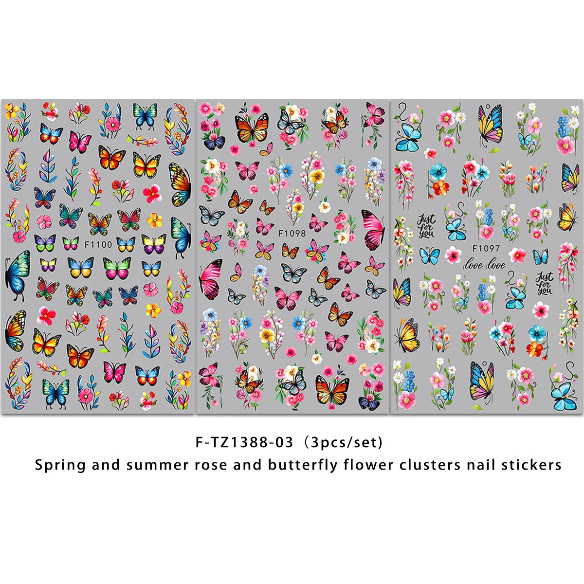 Spring and summer flower butterfly nail stickers, easy to apply for nail decoration DIY, gifts, party and wedding makeup styling