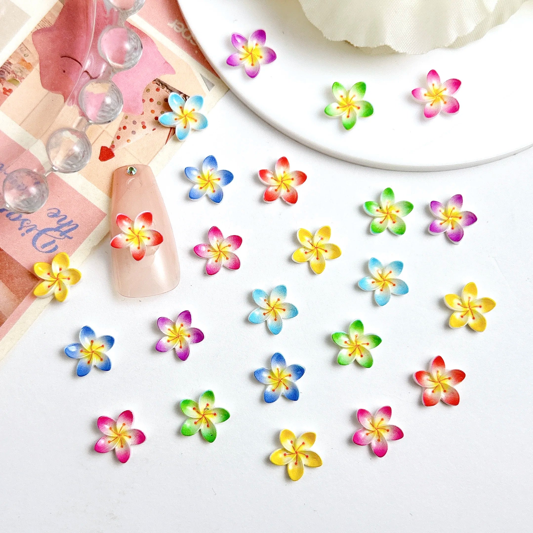 20PCS 3D Novelty Sweet Creative Resin Flowers Nail Charms Gradient Colorful Five Petal Flower Nail Art Decorations for DIY Nails