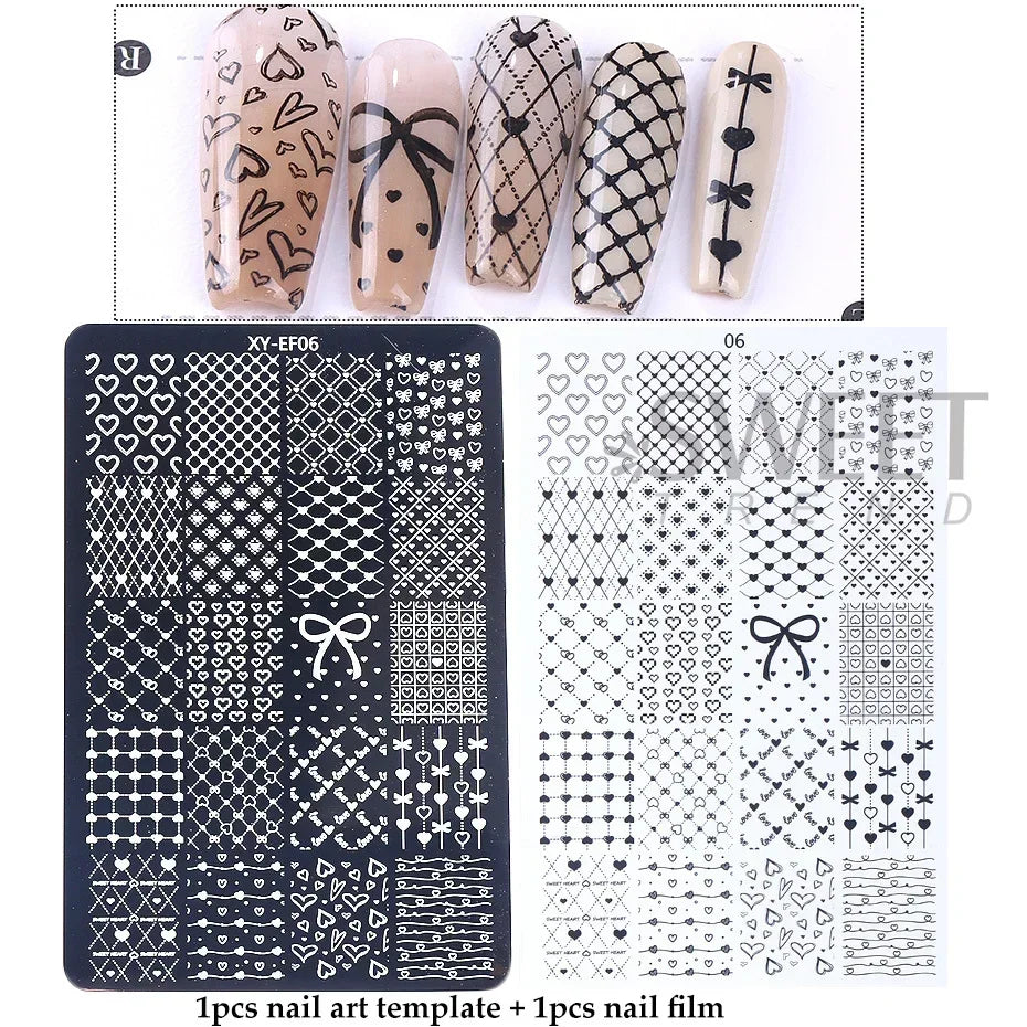 Lace Flower 3D Nail Art Stamping Plate Bow Heart Line Butterfly Printing Template Plate Floral Nail Art Stencils Manicure Tools