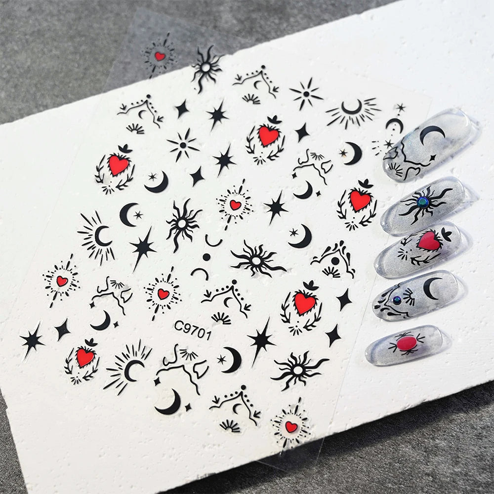 3D Gold/ Silver Star/Sun/Moon Bronzing Nail Art Sticker Laser Star Moon Styles Nail Decal Gold Silver Self-Adhesive Slider 1Pcs