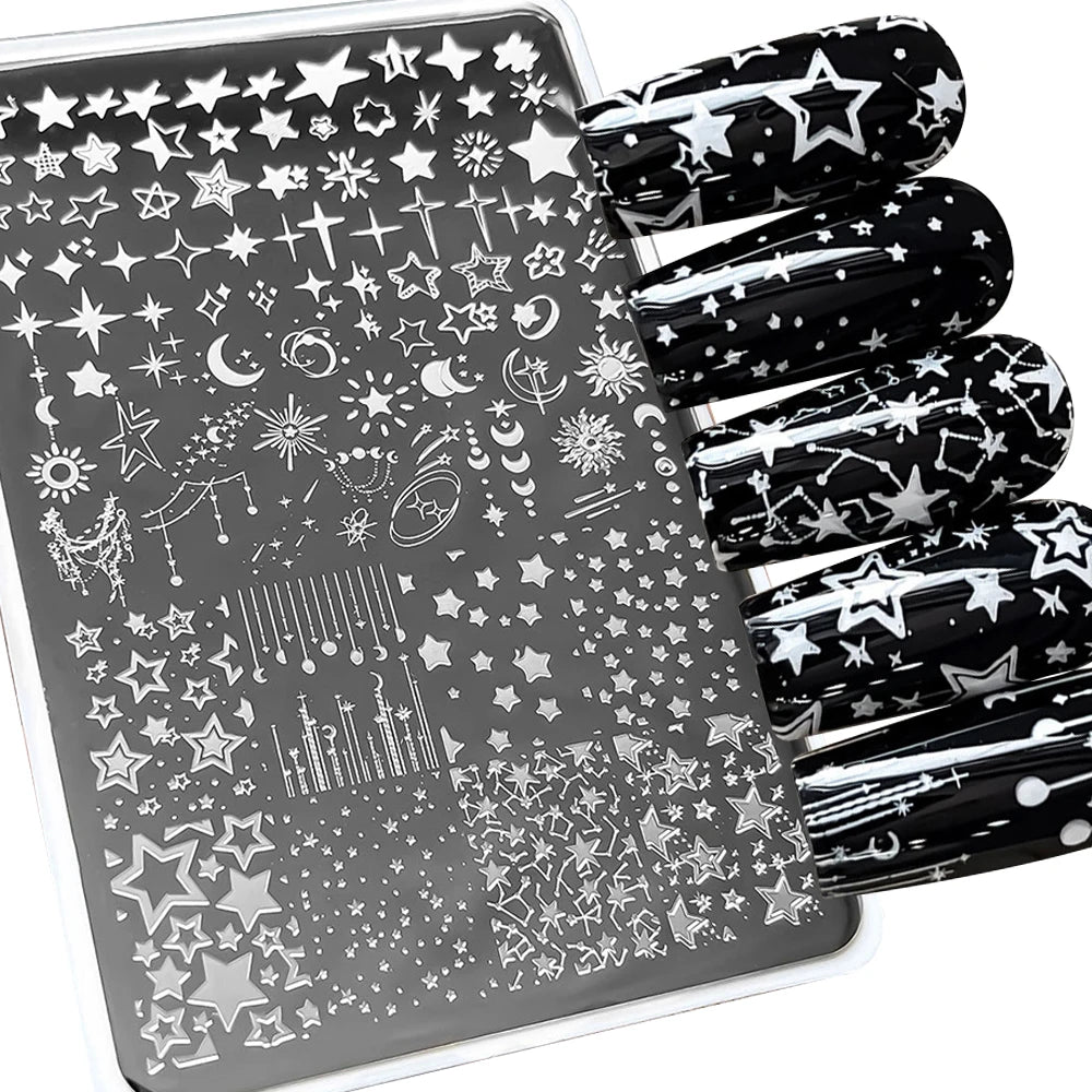 14.5x9.5 Cm Moon Stars Stencils Multi Shaped Stars Nail Art Stamping Plates for Nail Art Stamp Image Printed Manicure DIY Tools