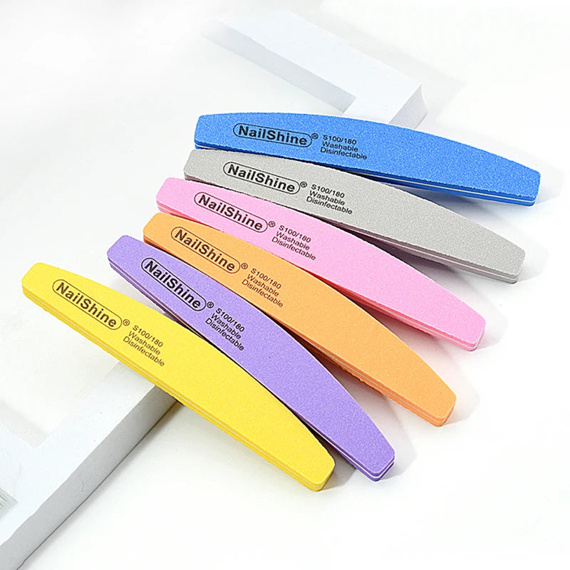 5Pcs Professional Nail File 100 180 Half Moon Sponge Polishing Sanding Buffer Manicure Products Tool Nail Equipment Lime a Ongle
