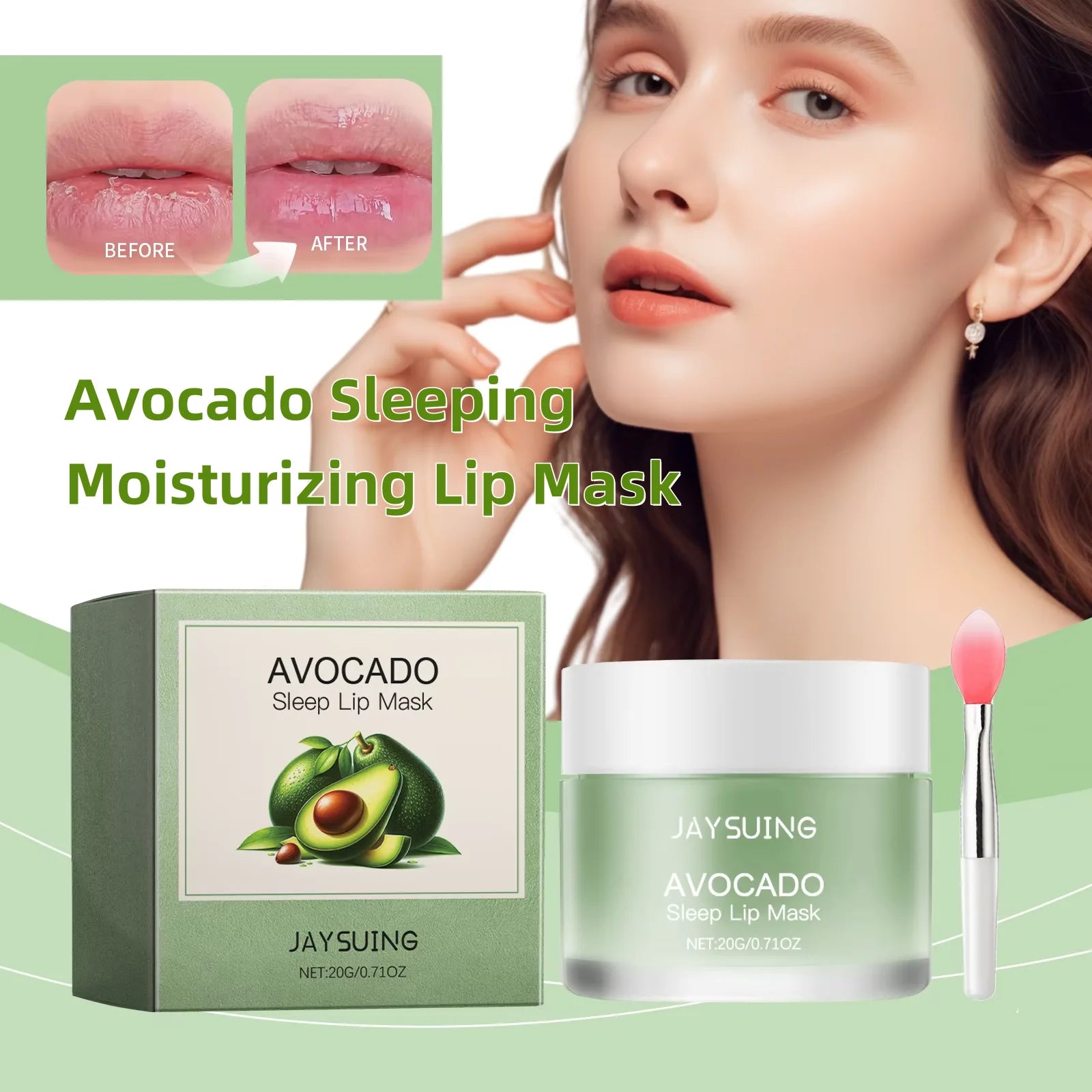 Jaysuing Avocado Overnight Lip Mask Gentle Hydration for Dry Lips Daily Moisturizing Care Treatment Nourishing Non-Sticky Balm