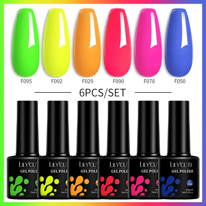 LILYCUTE 6PCs/Set Gel Nail Polish Set Kit Glitter Nail Gel Sequin Vernis Semi Permanent For Manicure Varnish UV LED Nail Art Gel
