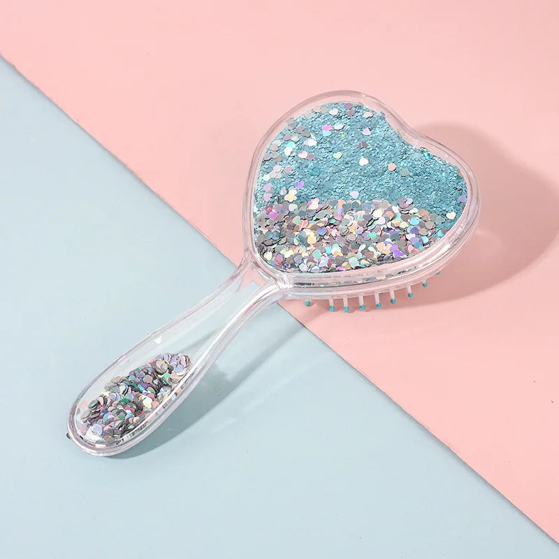 Heart-Shaped Air Cushion Hair Brush - Sparkling Scalp Massager with Cushion Bristles for Gentle Detangling, Cute Glitter Design