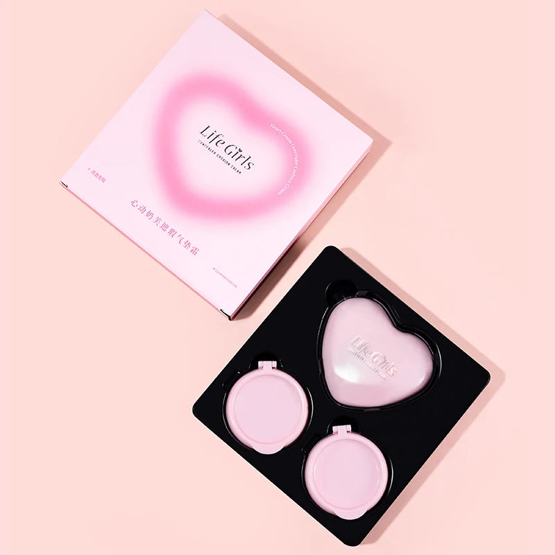 Pink Heart Concealer Air Cushion Long-lasting Delicate Moisturizing Translucent Foundation Cream Portable Valentine's Day Gift